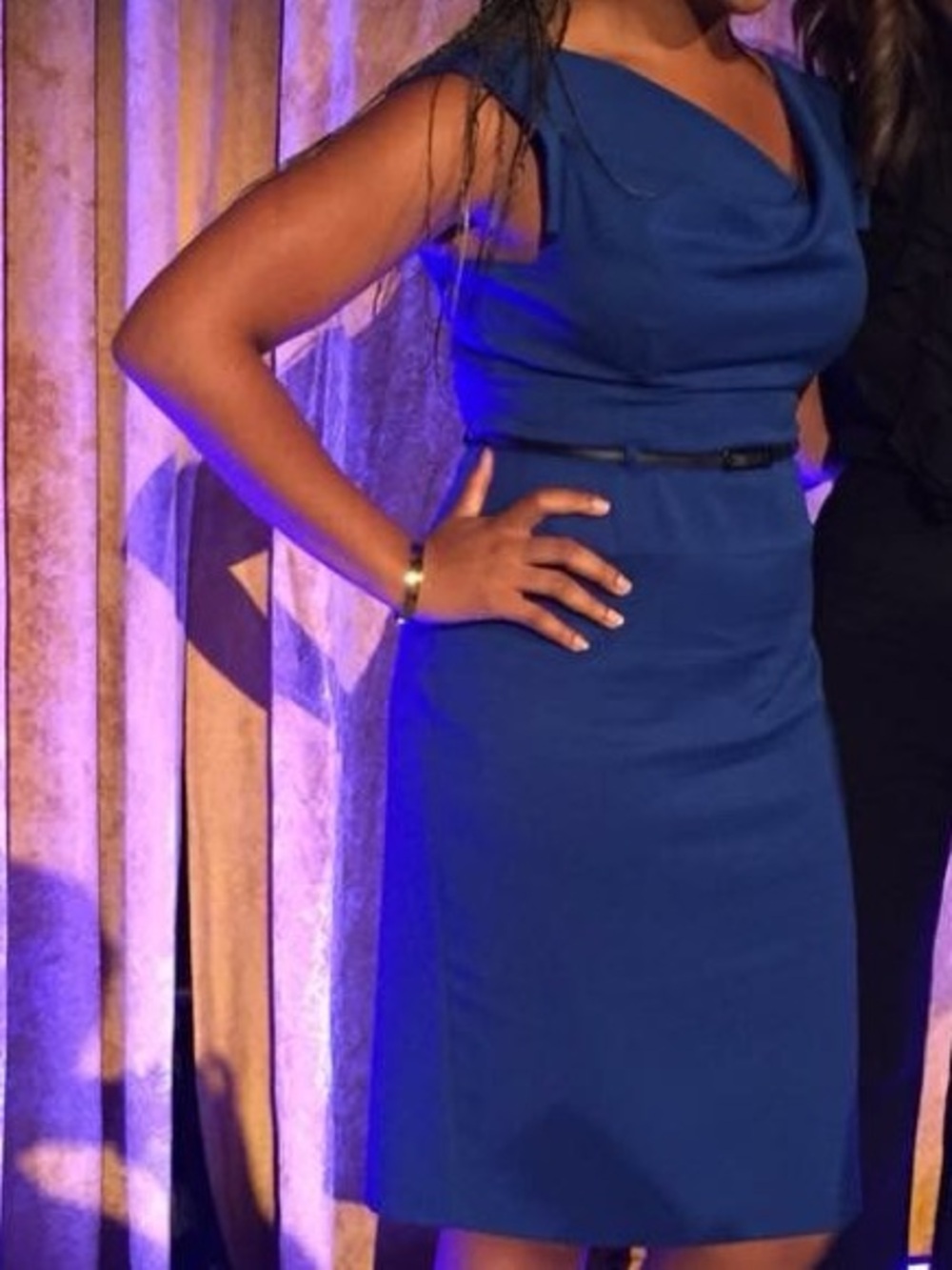 Asymmetrical-Neckline Royal Blue Sheath Dress